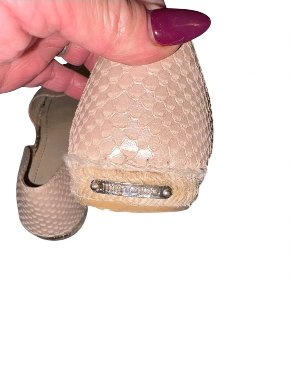 JIMMY CHOO Beige Pearl Embossed Snakeskin Leather Dreya D'Orsay Flat Espadrilles